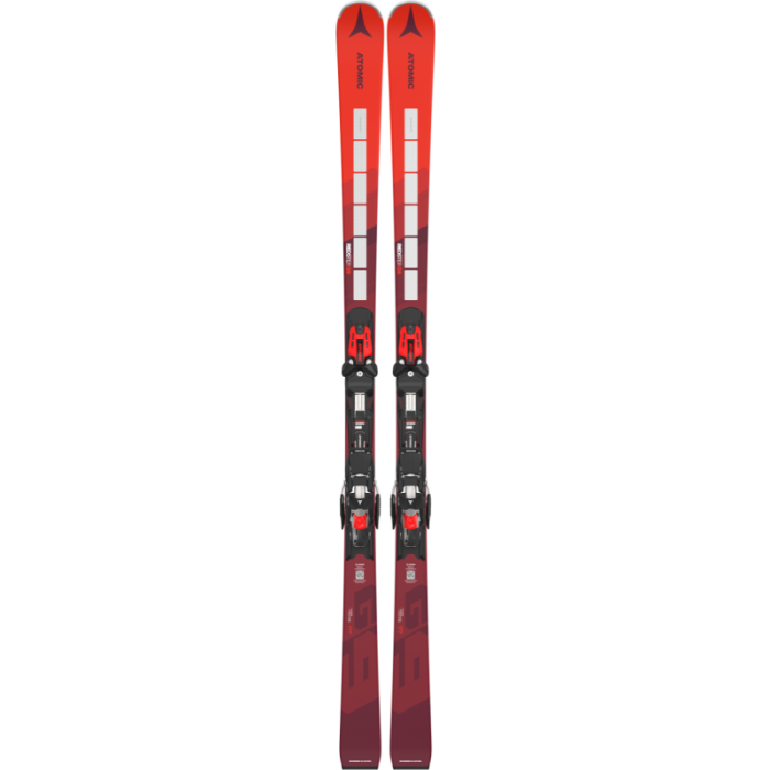 Sci Atomic Redster G9 Revoshock 2025, vista frontale con attacchi montati.