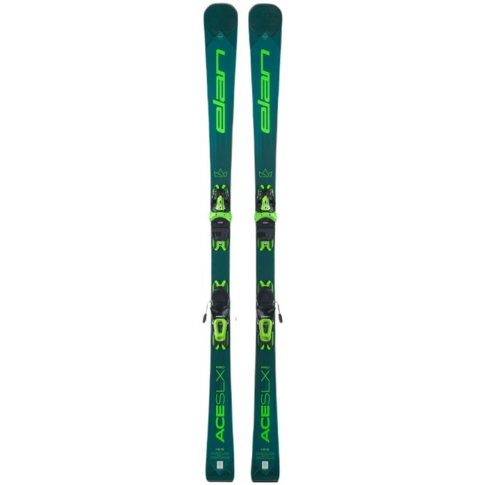 Sci Elan Ace SLX PRO 2025 con attacchi, vista frontale e laterale.