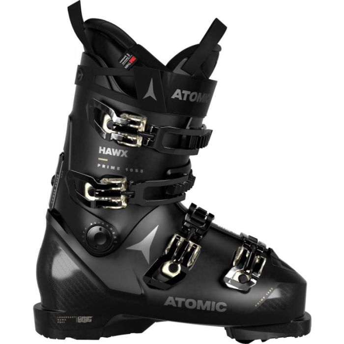 Scarponi da sci Atomic Hawk Prime 105 SW, vista laterale dettagliata con chiusure.