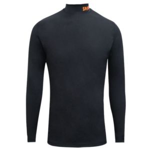 Spines The Black Edition thermoshirt zwart, vooraanzicht met lange mouwen en oranje logo op het opstaande boord