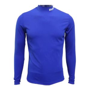 Spines The Blue thermoshirt blauw, vooraanzicht met lange mouwen en wit logo op het opstaande boord