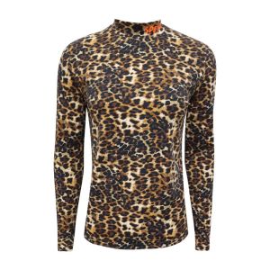 Spines The Leopard thermoshirt met luipaardprint, vooraanzicht met lange mouwen en oranje logo op het opstaande boord